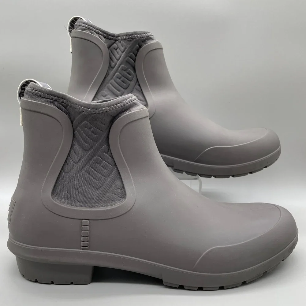 UGG Droplet Rain Boots Womens Size 10 Shadow Grey Ankle Waterproof Rubber